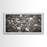 River Stones, Zen Rock Pattern, Natural Earth Tones, Minimal Decor, Framed Canvas Print, Modern Bathroom Spa Wall Art, Living Room Wall Art