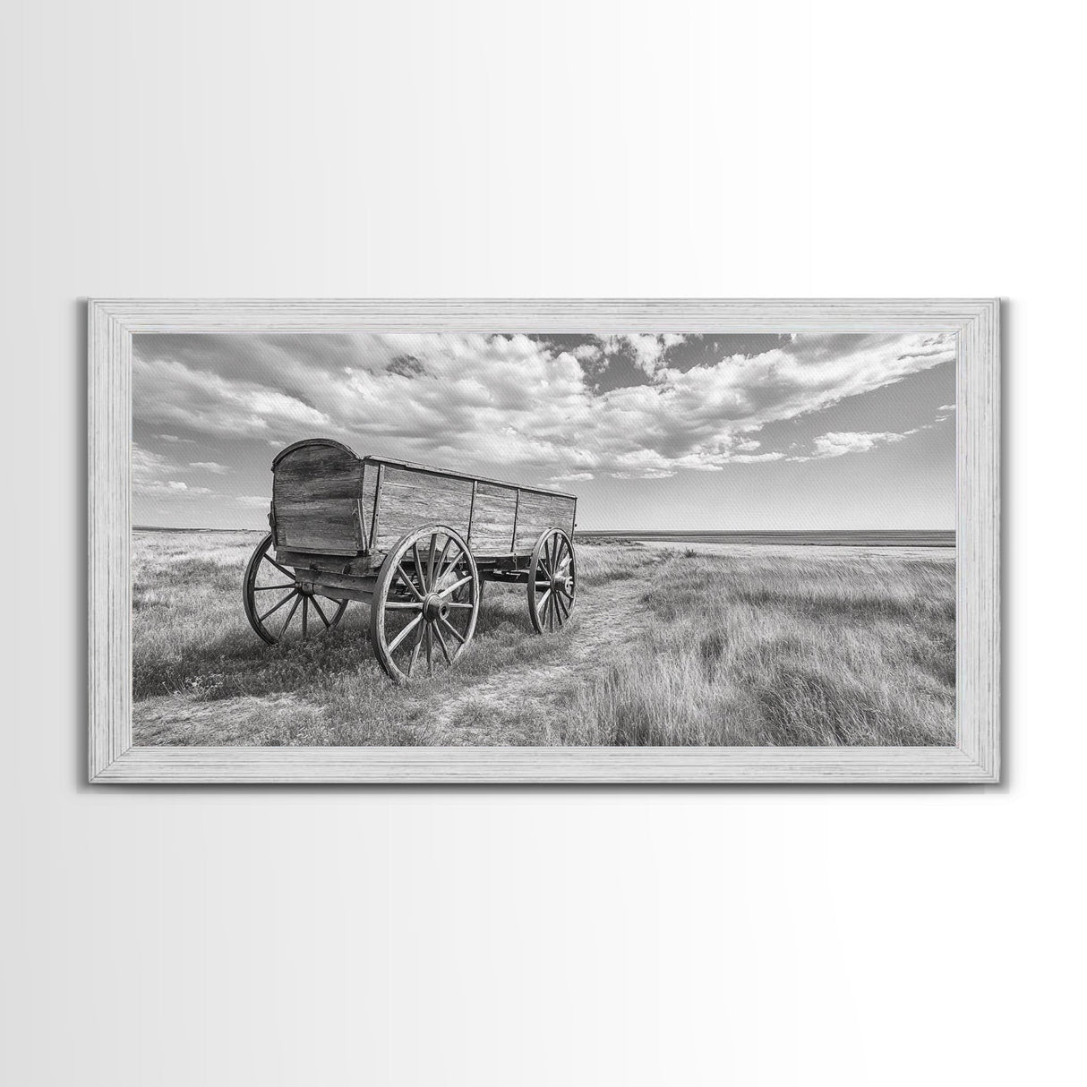 Prairie Wagon, Western Landscape, Old West Photography, Framed Canvas Print, Farmhouse Entryway or Rustic Fall Living Room Art