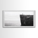 Ocean Cliff, Brave Explorer, Minimal Landscape, Adventure Wall Art, Framed Canvas Print, Modern Home Decor, Inspirational Office Art