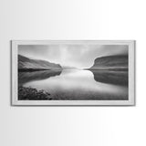 Misty Fjord Reflection, Calm Water Scene, Nordic Landscape, Peaceful Wall Decor, Canvas Print, Office Wall Art, Minimalist Mountains