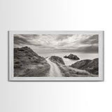 Coastal Cliff Path, Ocean View Trail, Windswept Grass Art, Seaside Wall Decor, Framed Canvas Print, Bedroom Art, Nature Lover Gift