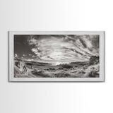 Coastal Hillside Sunset, Vineyard Ocean View, Rolling Landscape Art, Framed Canvas Print, Kitchen Wall Art, California Scenery