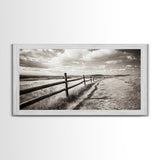 Countryside Fence Trail, Rolling Hills Walk, Prairie Path View, Framed Canvas Print, Western Art, Fall Wall Decor, Office Wall Art