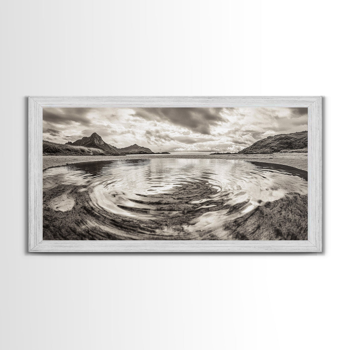 Rippled Water, Mountain View, Serene Beach, Nature Landscape, Canvas Print, minimalist art, spa decor, Scandinavian wall accent