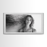 Ocean Texture, Abstract Waves, Modern Female, Artistic Portrait, Canvas Print, fashion wall art, glam room decor, minimal black white