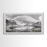 Rainbow, River Valley, Highland Scene, Minimalist Landscape Art, Framed Canvas Print, Entryway Decor, Rustic Nature Print, Calming Wall Art