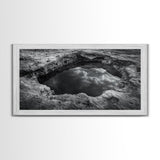 Sky Reflection, Stone Pool, Abstract Nature, Moody Minimalist Art, Framed Canvas Print, Bedroom Wall Art, Contemporary Monochrome Decor