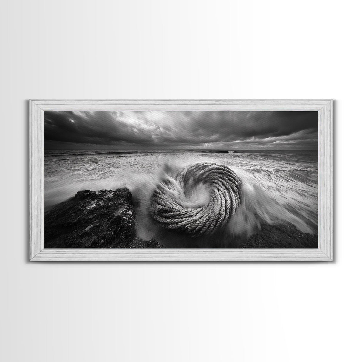 Ocean Rope Coil, Stormy Sea Art, Nautical Wall Decor, Coastal Photography, Canvas Print, Moody Ocean Art, Bathroom Wall Art, Nautical Home Decor