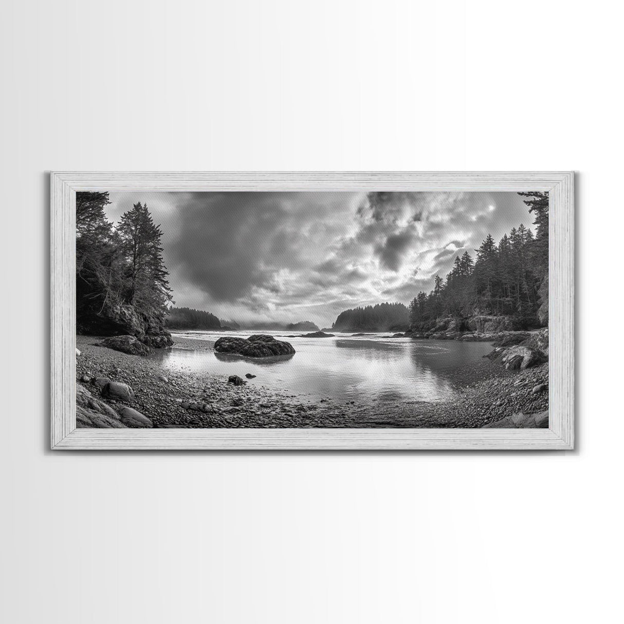 Misty Forest, Coastal Wilderness, Moody Landscape, Nature Escape, Framed Canvas Print, Cabin Decor, Autumn Wall Art, Woodland Aesthetic