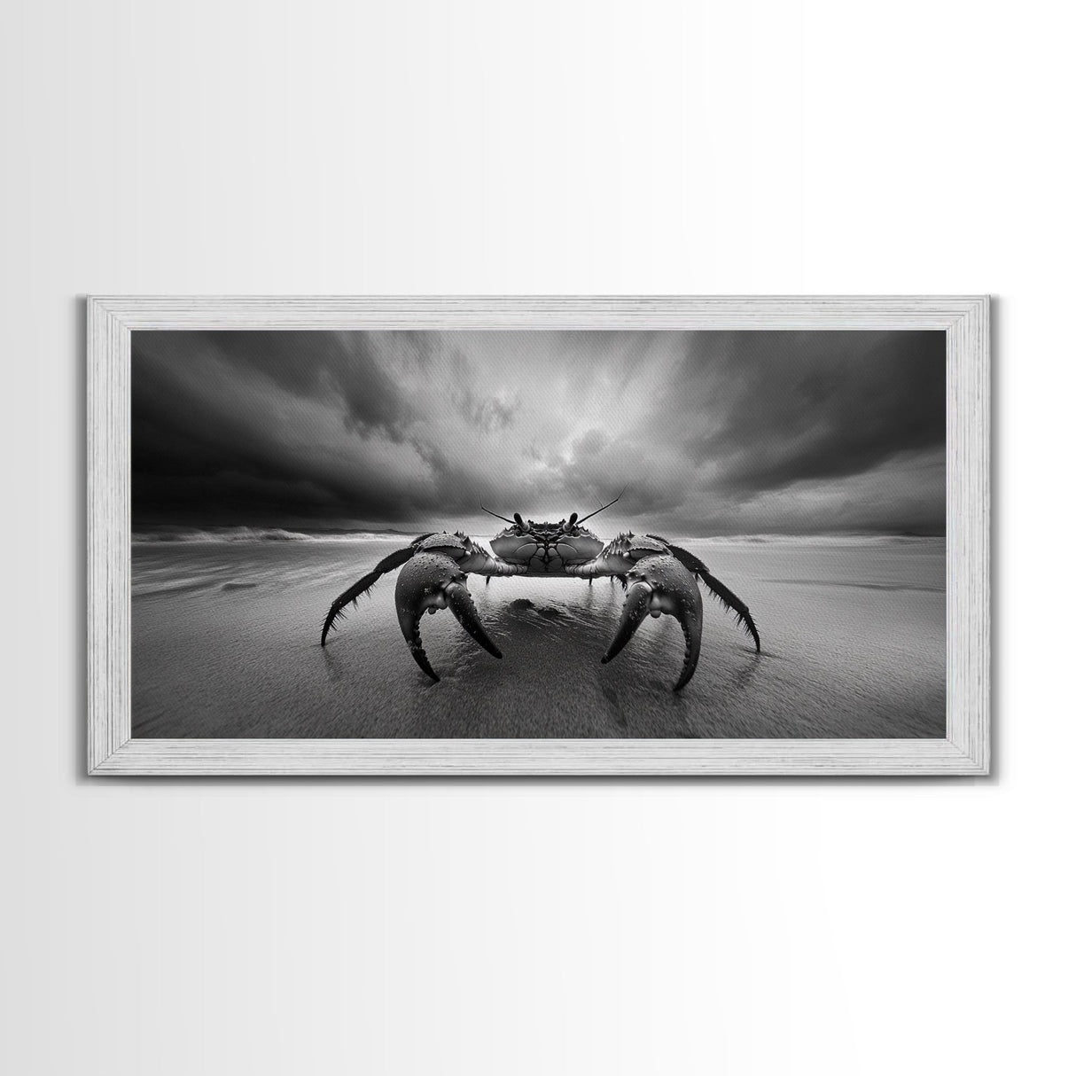 Fierce Crab, Coastal Storm, Ocean Mood, Dramatic Shore, Framed Canvas Print, Bathroom Wall Art, Beach House Decor, Marine Photography