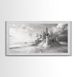 Sandcastle Fortress, Dreamy Seaside Castle, Fairytale Fantasy Art, Ocean Kingdom, Framed Canvas Print, Kids Room Wall Art, Bedroom Wall Art