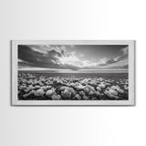 Flower Beach Shore, Coastal Blossoms, Pebble Flower Scene, Nature Bloom Decor, Canvas Print, Living Room Wall Art, Boho Art