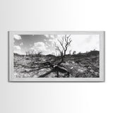 Barren Tree Landscape, Post Fire Terrain, Dystopian Forest Scene, Survival Mood, Canvas Print, Office Wall Art, Dark Nature Decor