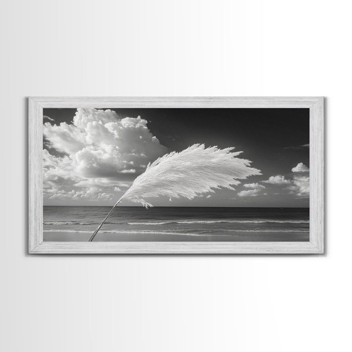 Pampas Grass Coast, Minimalist Beach Art, Boho Coastal Scene, Neutral Tones, Canvas Print, Living Room Wall Art, Fall Decor, Hallway Wall Art