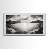 Ocean Sunset View, Mountain Coast Landscape, Black and White Art, Canvas Print, Minimalist Decor, Living Room Wall Art, Tranquil Home Style