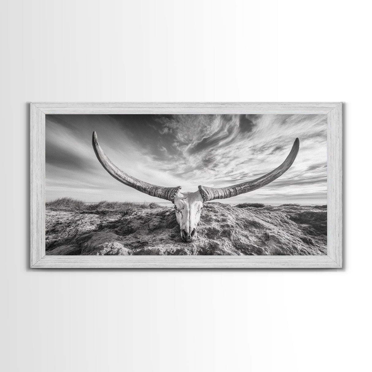 Longhorn Skull, Western Skull, Cowboy Decor, Rustic Ranch Style, Framed Canvas Print, Farmhouse Wall Art, Living Room Statement Piece