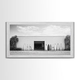 Surfboards, Beach Garage, Modern Coastal, Ocean Style, Framed Canvas Print, surf shack decor, teen room wall art, minimalist beach art