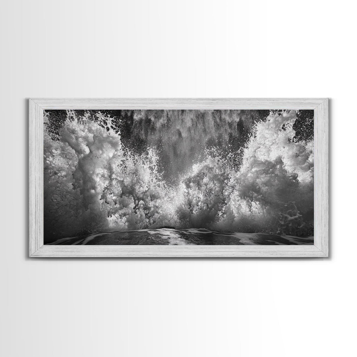 Ocean Splash, Sea Foam, Abstract Water, Coastal Waves, Framed Canvas Print, bathroom wall art, modern ocean photography, moody water art