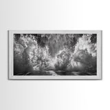 Ocean Splash, Sea Foam, Abstract Water, Coastal Waves, Framed Canvas Print, bathroom wall art, modern ocean photography, moody water art