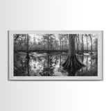 Swamp Trees, Cypress Water, Nature Reflections, Marsh Scene, Framed Canvas Print, rustic cabin decor, hallway wall art, forest wall print