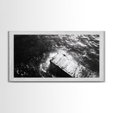 Weathered Dock, Water Reflections, Ocean Edge, Moody Texture, Framed Canvas Print, masculine office decor, minimalist lakehouse art