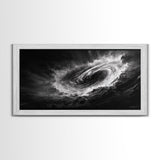 Ocean Vortex, Dramatic Waves, Sea Swirl, Storm Art, Framed Canvas Print, dark abstract art, gaming room decor, black and white power art