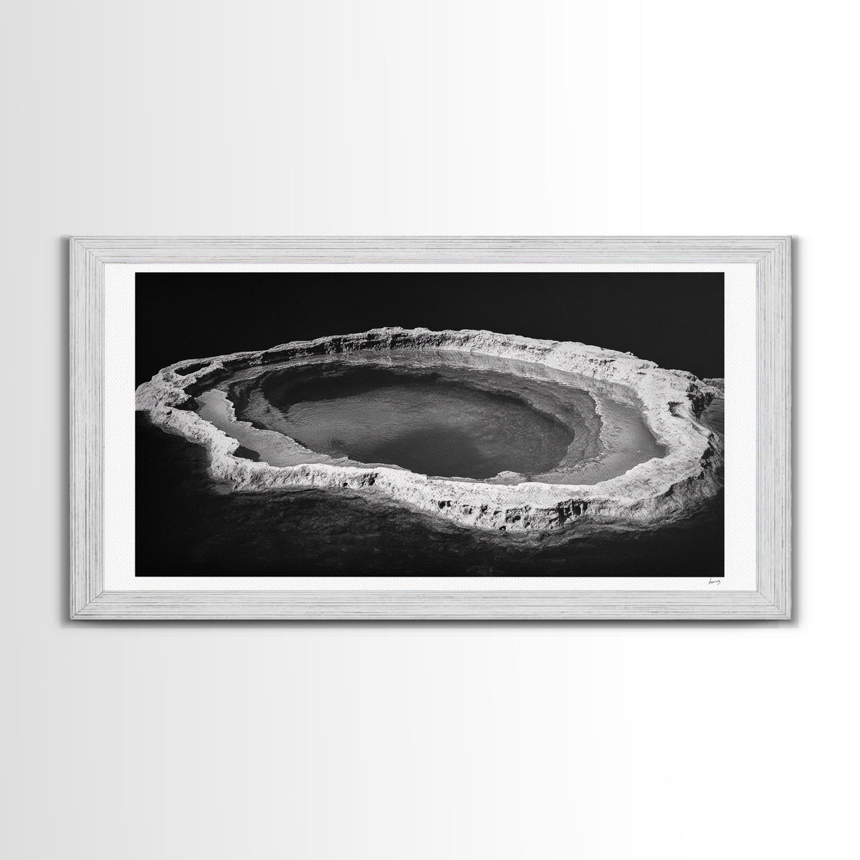 Natural Mineral Pool, Geothermal Abstract, Monochrome Texture, Framed Canvas Print, Minimalist Wall Art, Bathroom or Spa Decor