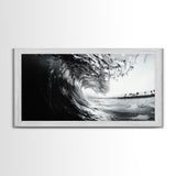 Ocean Wave Curl, Surf Tunnel, Tropical Coastline, Framed Canvas Print, Coastal Wall Art, Beach House Decor, Nature Photography