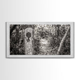 Trail Marker, Wooded Path, Rustic Forest, Natural Journey, Framed Canvas Print, farmhouse decor, nature lover gift, Autumn entryway art