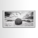 Desert Tumbleweed, Western Landscape, Stormy Sky, Framed Canvas Print, Rustic Farmhouse Wall Art, Fall Decor, Minimalist Western Art