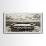 Water Trough, Overcast Skies, Ocean Breeze, Framed Canvas Print, Country Rustic Wall Art, Sepia Toned Fall Decor, Entryway Or Den Art