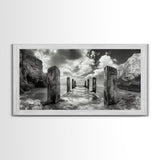 Ocean Pier, Seaside Dock, Crashing Waves, Canvas Print, Dramatic Coastal Wall Art, Black And White Decor, Bathroom Or Hallway Photography