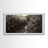 Grassy Trail Path, Earthy Nature Print, Rustic Outdoor Landscape, Wilderness Home Decor, Autumn Hallway Art, Framed Canvas Print