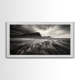 Grassy Plains, Stormy Sky, Dramatic Mountain, Monochrome Field, Canvas Print, Modern Minimalist Art, Office Wall Decor, Moody Wall Art