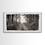 Forest Path, Island View, Vintage Border, Nature Trail, Canvas Print, Sepia Landscape Art, Entryway Wall Art, Woodland Photography Style