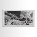 Abandoned House, Beach Shack, Coastal Ruins, Windy Sky, Canvas Print, Rustic Wall Art, Fall Home Decor, Dramatic Seaside Scene