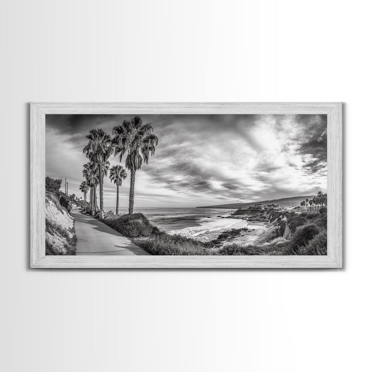 Palm Coast, Coastal Path, Ocean View, Scenic Walk, Canvas Print, California Beach Art, Entryway Decor, Tropical Landscape, Office Decor