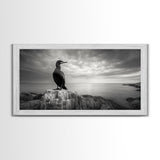 Sea Bird, Rocky Shore, Stormy Horizon, Coastal Watcher, Canvas Print, Nature Photography Art, Bedroom Decor, Ocean Wildlife