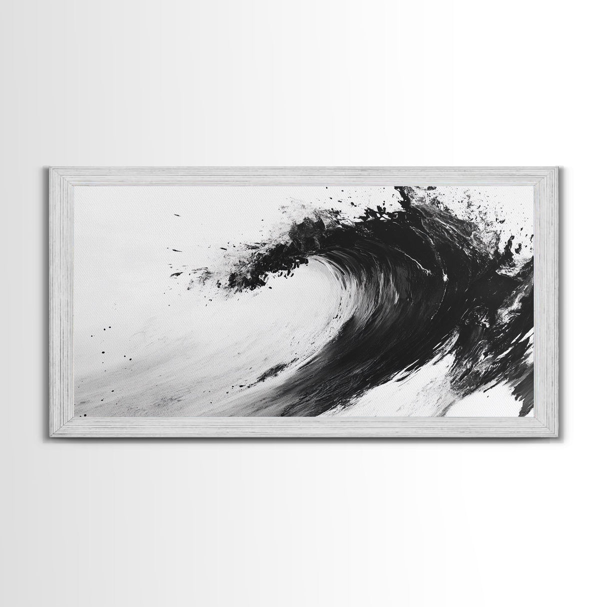 Abstract Wave, Black White, Modern Ink, Ocean Motion, Canvas Print, Minimalist Art, Office Wall Decor, Contemporary Coastal Style