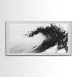 Abstract Wave, Black White, Modern Ink, Ocean Motion, Canvas Print, Minimalist Art, Office Wall Decor, Contemporary Coastal Style