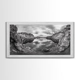 Mountain Lake, Rocky View, Cloud Reflection, Nature Landscape, Canvas Print, Rustic Home Decor, Bedroom Wall Art, Explorer Style