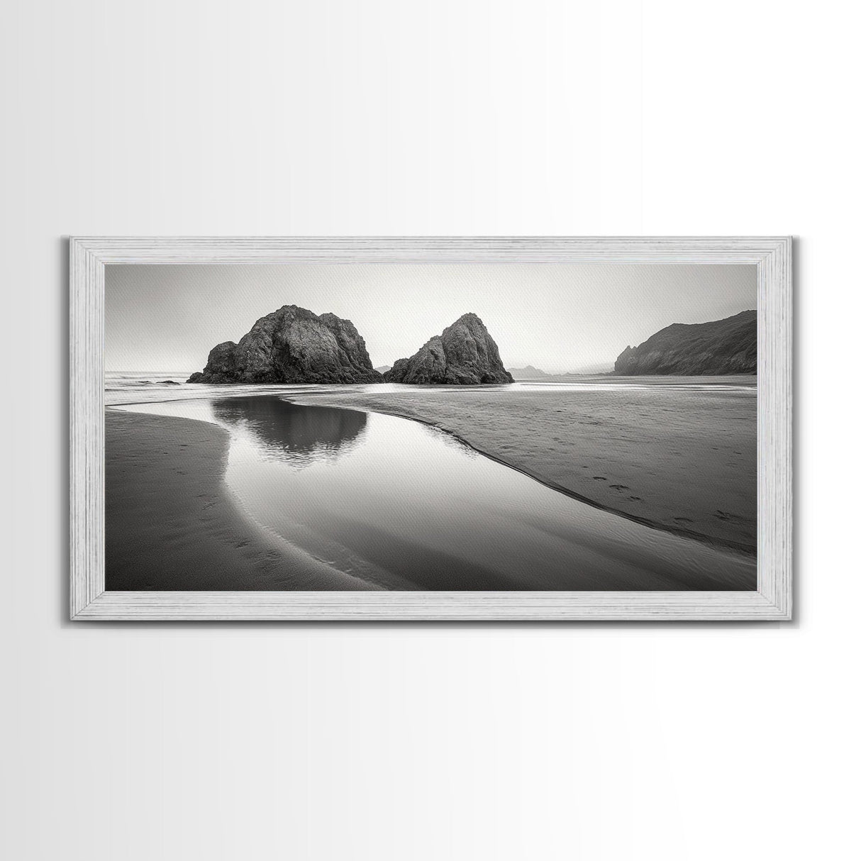Seaside Rocks, Reflected Sky, Calm Ocean, Landscape Photography, Framed Canvas Print, Zen Wall Art, Modern Minimalist Decor, Modern Home Decor