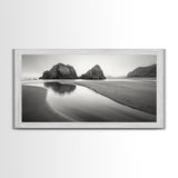 Seaside Rocks, Reflected Sky, Calm Ocean, Landscape Photography, Framed Canvas Print, Zen Wall Art, Modern Minimalist Decor, Modern Home Decor