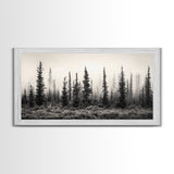 Misty Pines, Evergreen Forest, Morning Fog, Monochrome Nature, Canvas Print, Fall Entryway Wall Art, Woodland Boho Home Decor