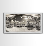 Desert Oasis, Palm Landscape, Nature Panorama, Framed Canvas Print, Tropical Wall Art, Living Room Decor, Boho Aesthetic, Sunlit Scene