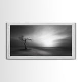Lonely Tree, Dramatic Desert, Emotional Landscape, Framed Canvas Print, Bedroom Wall Art, Black White Decor, Surreal Art Vibes
