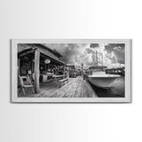 Dockside Market, Nautical Vibes, Fishing Village, Framed Canvas Print, Coastal Kitchen Art, Rustic Decor, Oceanfront Life Scene
