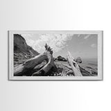 Coastal Driftwood, Beach Landscape, Pebble Shore Scene, Natural Decor Accent, Canvas Print, Relaxed Vibe, Entryway or Den Wall Art
