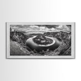 River Bend Landscape, Mountain View Aerial, Nature Panorama Scene, Framed Canvas Print, Cabin Wall Art, Adventure Boho Art, Living Room Wall Art