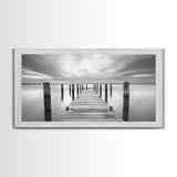 Wooden Dock Scene, Peaceful Lake Sunset, Minimalist Waterfront, Canvas Print, Zen Bedroom Wall Art, Tranquil Meditation Decor